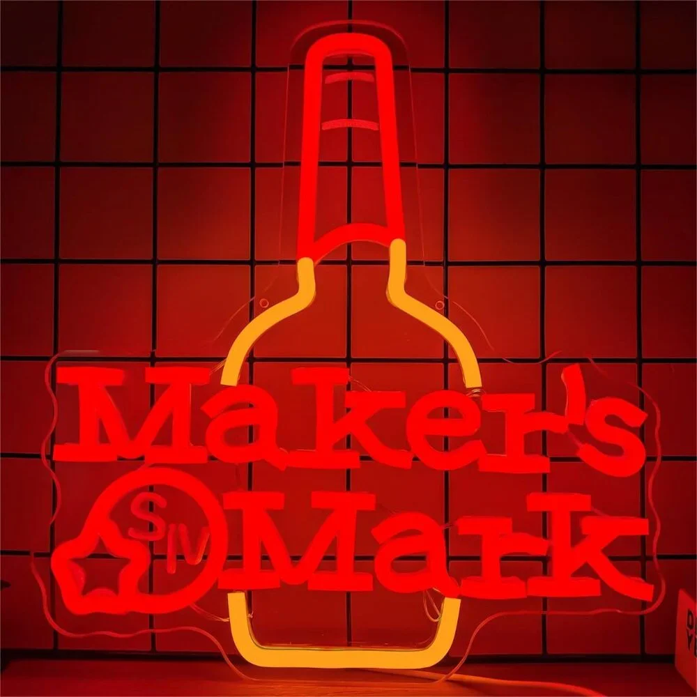 Makesr Mark whiskey Neon Sign for Bar Pub Man Cave and Party Bright Led Light